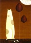 Feline and Two Leaves