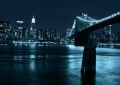 Manhattan and Brooklyn Bridge at night - fototapeta