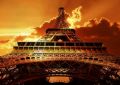 Eiffel tower on sunset - fototapeta