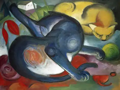Franz Marc Two cats, blue and yellow (1912) - plakat