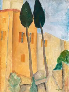 Amedeo Modigliani Cyprès et maisons à Cagnes (1919) - plakat