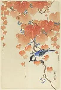 Ohara Koson Great tit on paulownia branch (1925 – 1936) - plakat
