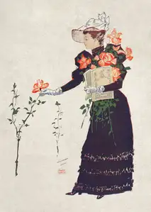 Edward Penfield Woman picking up flowers (1893) - plakat
