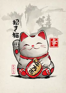 Japoński kot - Maneki Neko - plakat