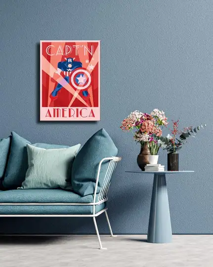 Marvel Art Deco Kapitan Ameryka - Obraz na płótnie - Galeria Plakatu