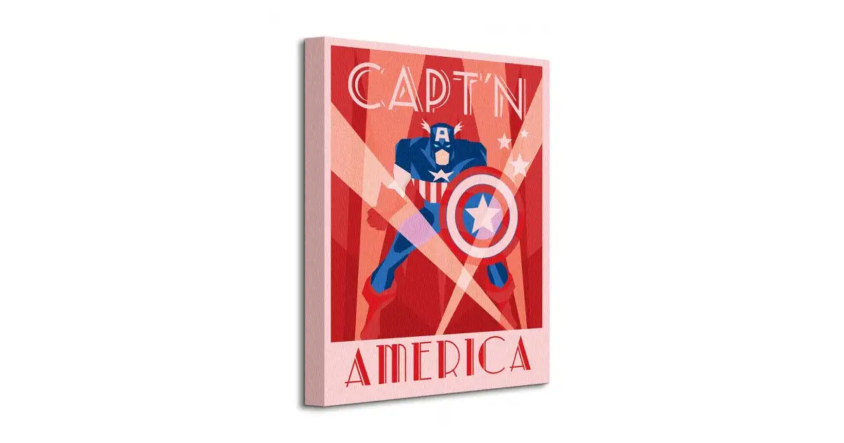 Marvel Art Deco Kapitan Ameryka - Obraz na płótnie - Galeria Plakatu