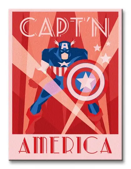 Marvel Art Deco Kapitan Ameryka - Obraz na płótnie - Galeria Plakatu