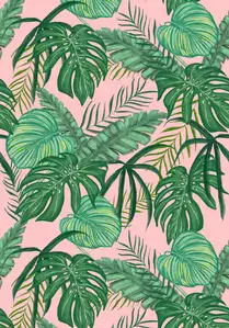 Liście tropikalne na różowym - plakat