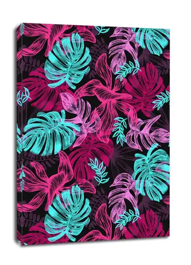 Liście tropikalne, różowe neony - obraz na płótnie