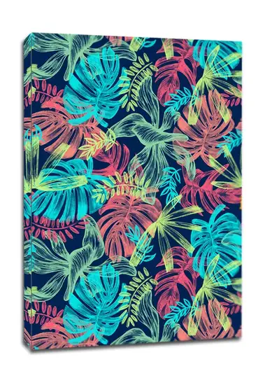 Liście tropikalne, turkusowe neony – obraz na płótnie