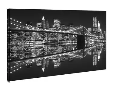 New York Brooklyn Bridge night BW - obraz na płótnie