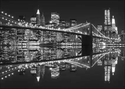 New York Brooklyn Bridge night BW - plakat