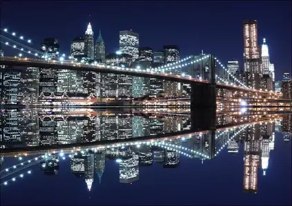 New York Brooklyn Bridge night - plakat
