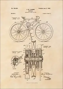 Mechanizm Rowerowy Projekt z 1902, sepia - plakat