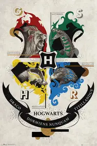 Harry Potter Hogwart Zwierzęta Herby - plakat