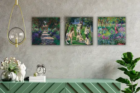 [Zestaw] Eine Allee in Monets Garten in Giverny, Claude Monet - plakat + The iris garden at giverny 1900, Claude Monet - plakat + Five Bathers, Paul Cézanne - plakat