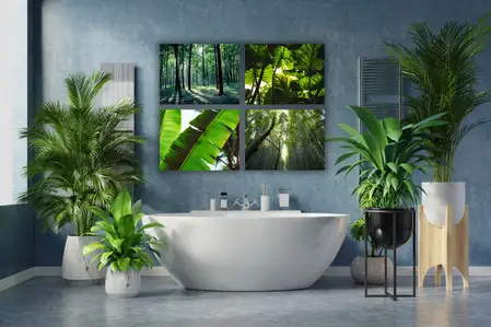 [Zestaw] Las bambusowy - plakat + W cieniu liści - plakat + Złoty potok las - plakat premium + Leaf - plakat premium