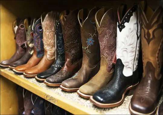 Fancy cowboy boots for sale at the San Antonio Stock Show and Rodeo, Carol Highsmith - plakat