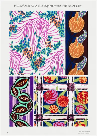 Art deco pattern, art nouveau painting, plate no. 11 from Floréal, E. A. Séguy -  plakat