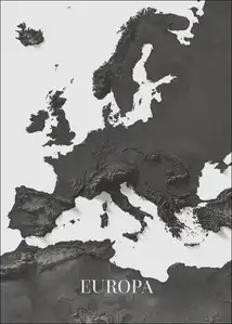 Europa mapa czarno biała Afryka - plakat