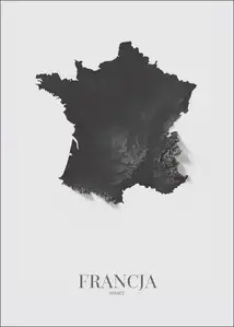 Francja mapa czarno biała - plakat