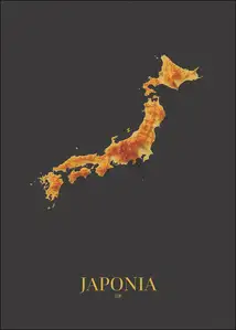 Japonia mapa złota - plakat