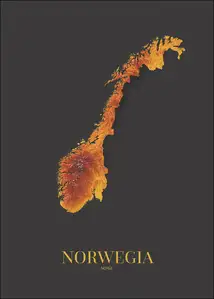Norwegia mapa złota - plakat