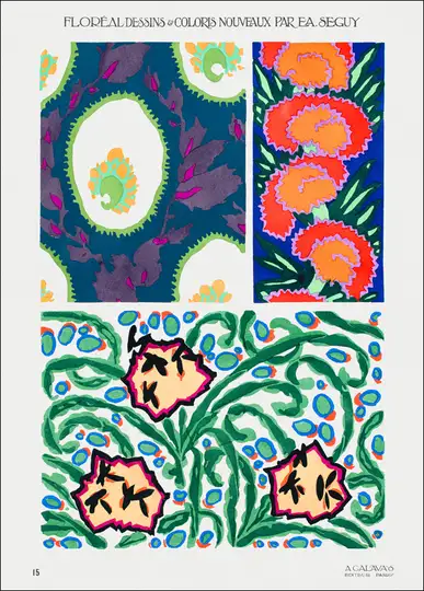 Vintage art deco &amp; art nouveau pattern, plate no. 15 from Floréal, E. A. Séguy -  plakat