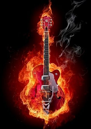 Gitara - Fire guitar - fototapeta 115x175 cm