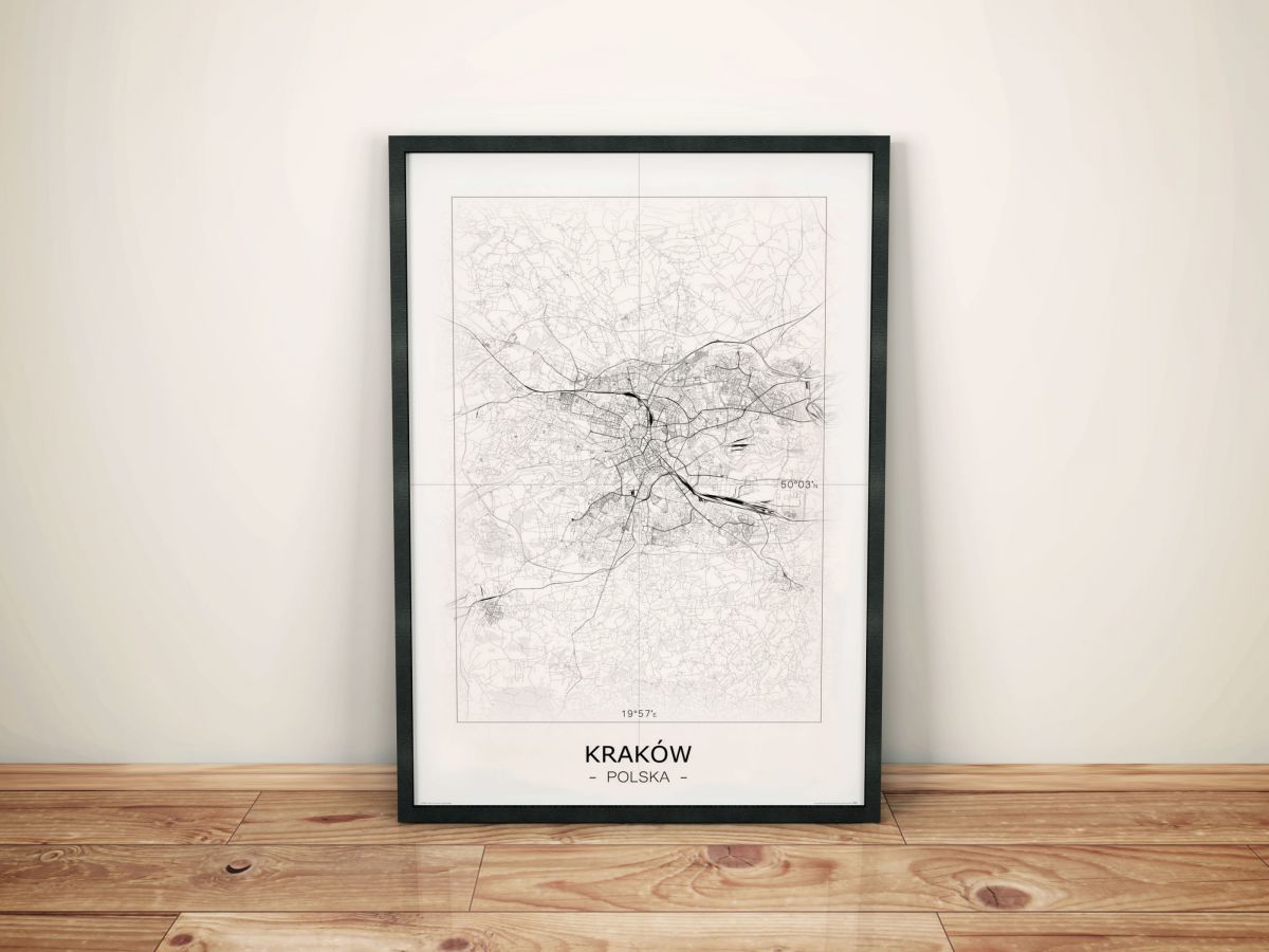Kraków - Czarno-biała mapa 40x50 cm