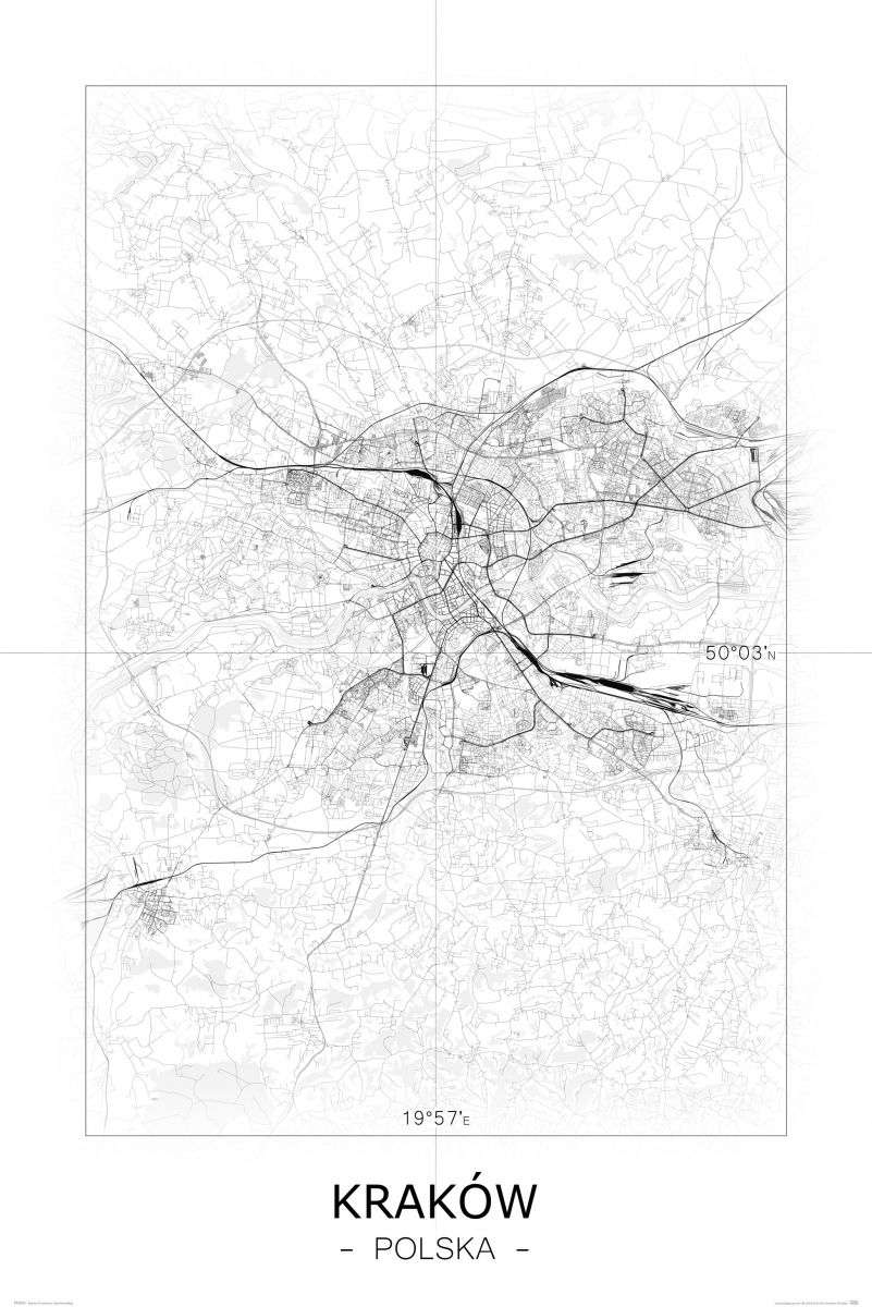Kraków - Czarno-biała mapa 40x50 cm