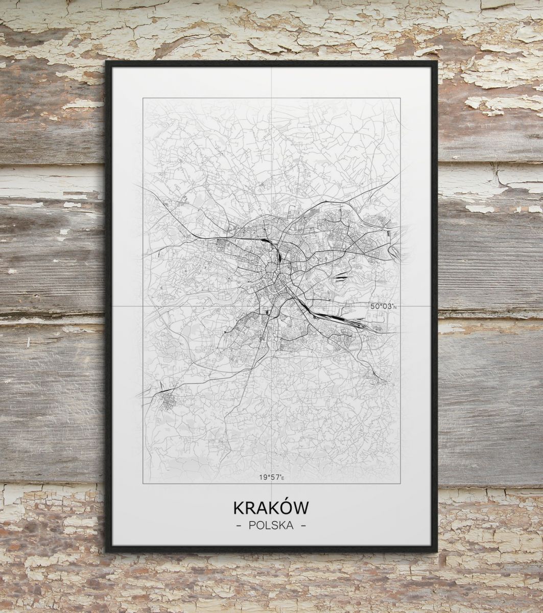 Kraków - Czarno-biała mapa 40x50 cm