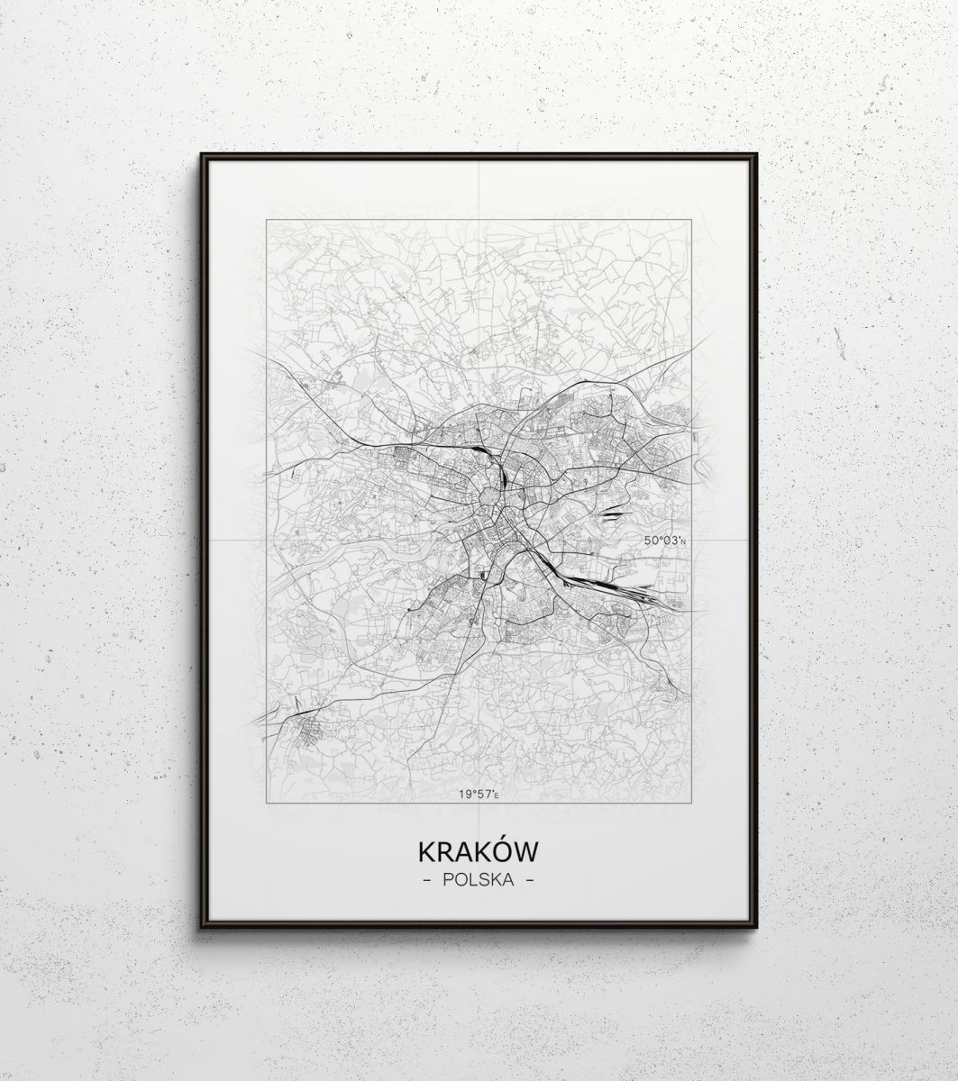 Kraków - Czarno-biała mapa 40x50 cm