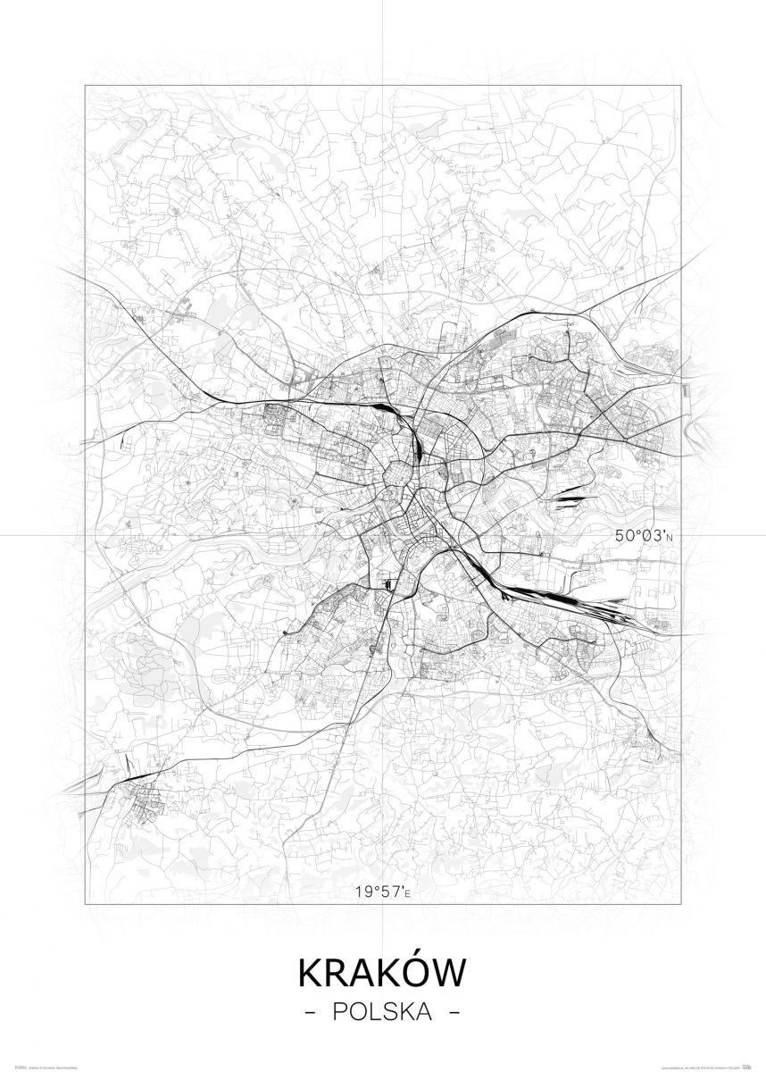 Kraków - Czarno-biała mapa 40x50 cm