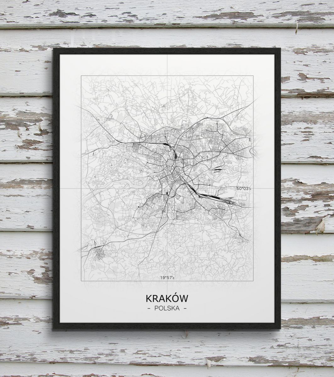 Kraków - Czarno-biała mapa 40x50 cm