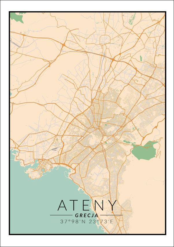 Ateny mapa kolorowa - plakat 21x29,7 cm