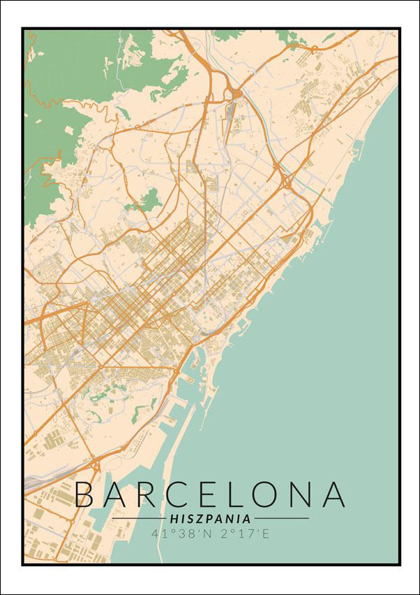 Barcelona mapa kolorowa - plakat 70x100 cm