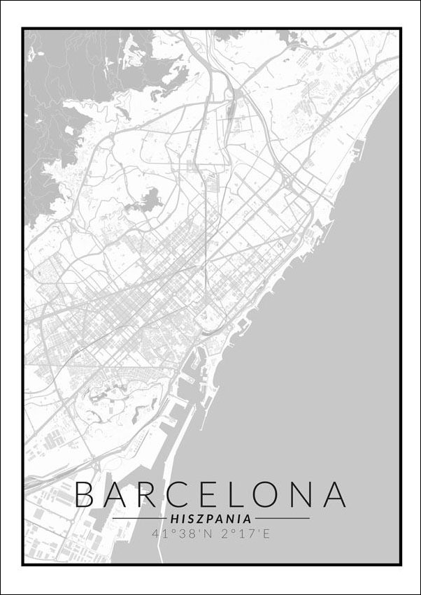 Barcelona mapa czarno biała - plakat 29,7x42 cm