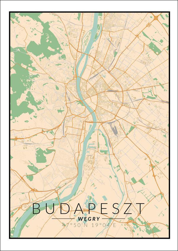 Budapeszt mapa kolorowa - plakat 20x30 cm