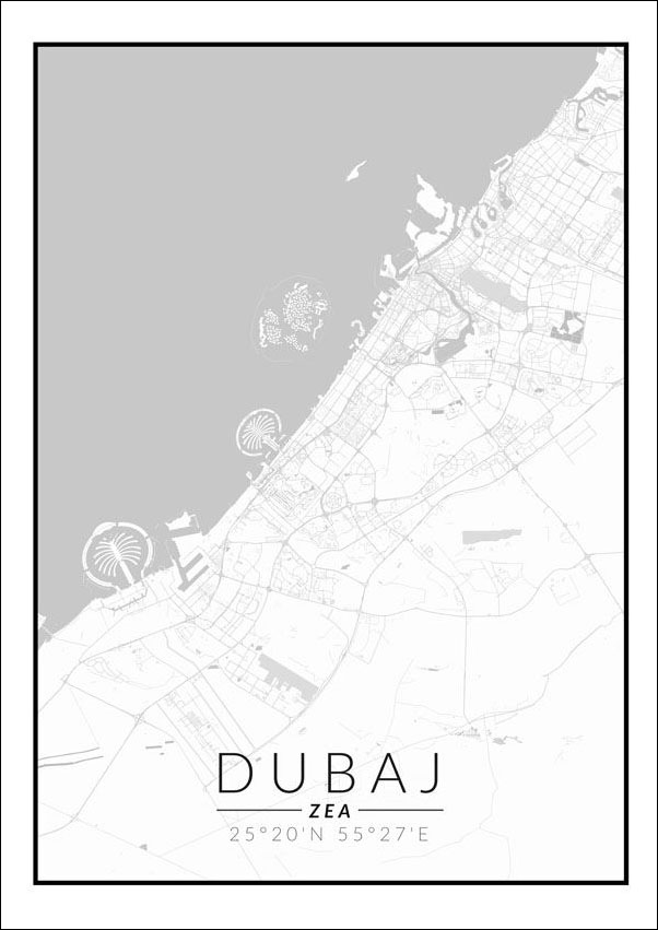 Dubaj mapa czarno biała - plakat 40x60 cm
