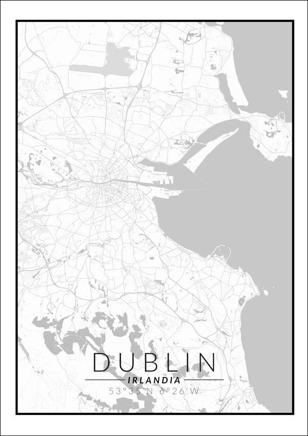 Dublin mapa czarno biała - plakat 70x100 cm