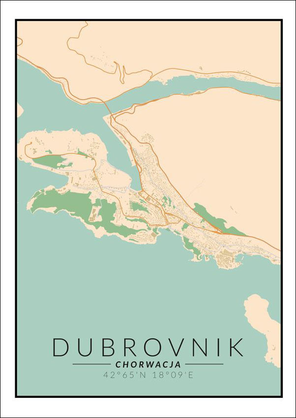 Dubrownik mapa kolorowa - plakat 30x40 cm
