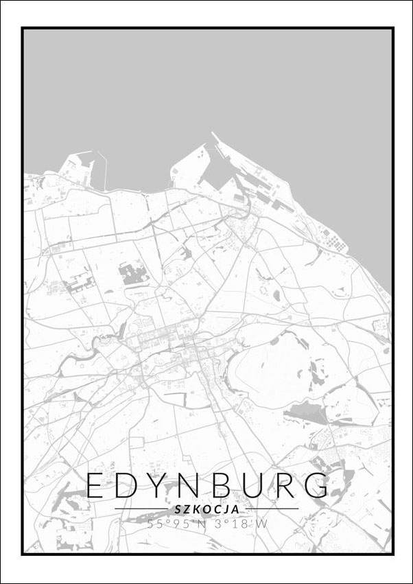 Edynburg mapa czarno biała - plakat 60x80 cm