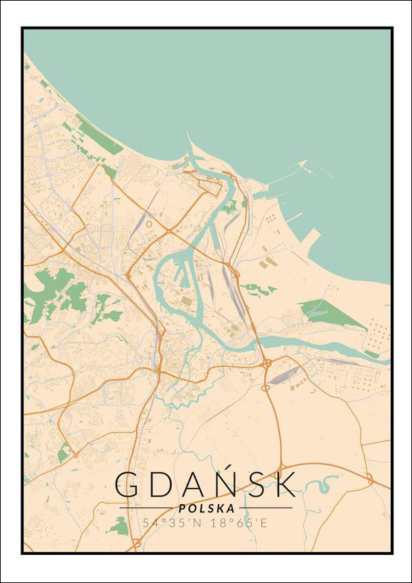 Gdańsk mapa kolorowa - plakat 20x30 cm