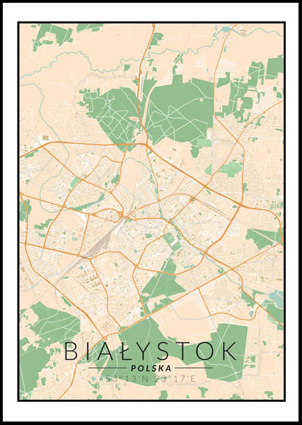 Białystok, Polska mapa kolorowa - plakat 59,4x84,1 cm