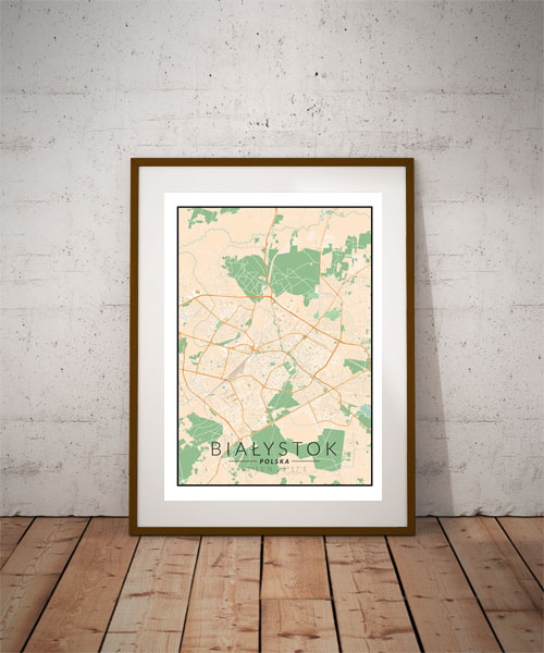 Białystok, Polska mapa kolorowa - plakat 59,4x84,1 cm