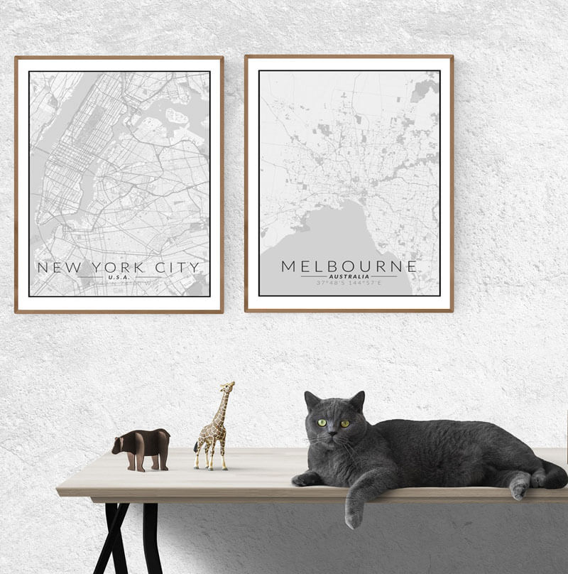 Melbourne mapa czarno biała - plakat 20x30 cm