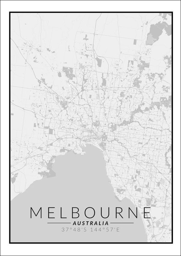 Melbourne mapa czarno biała - plakat 20x30 cm