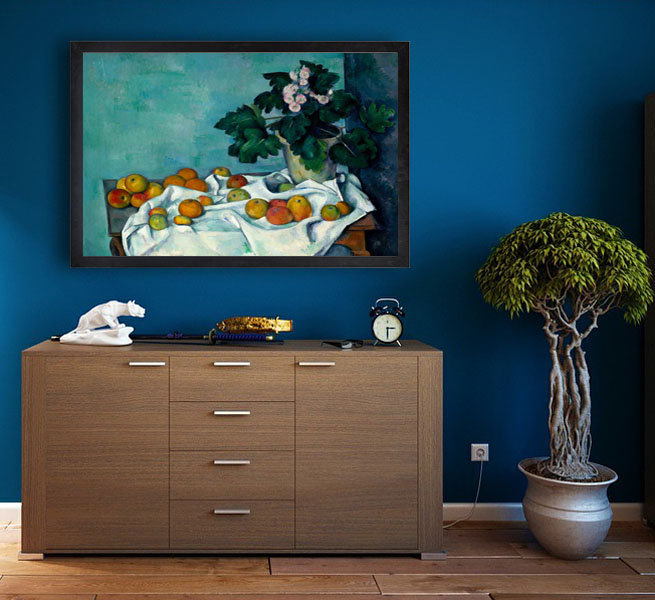 Still Life with Apples and a Pot of Primroses, Paul Cézanne - plakat 100x70 cm