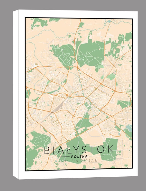 Białystok, Polska mapa kolorowa - obraz na płótnie 40x50 cm